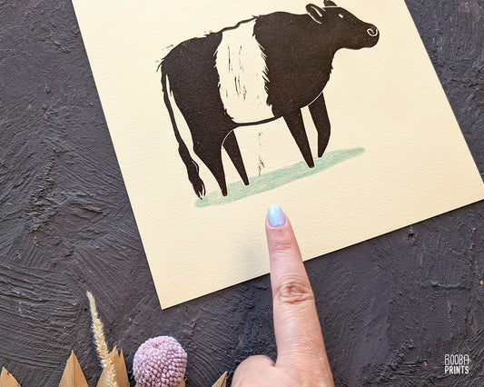 Belted Fluffy Cow Linocut Print ✷ 60% Off!