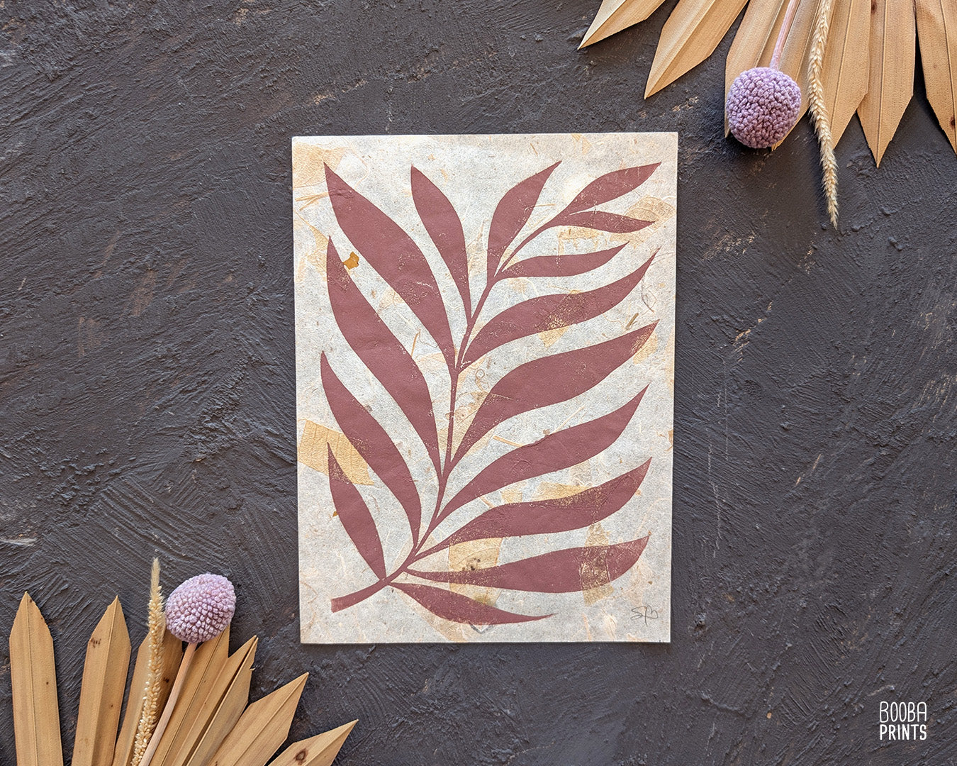 Minimalist Cozy Plant Linocut Print Dusty Pink ✷ 50% Off