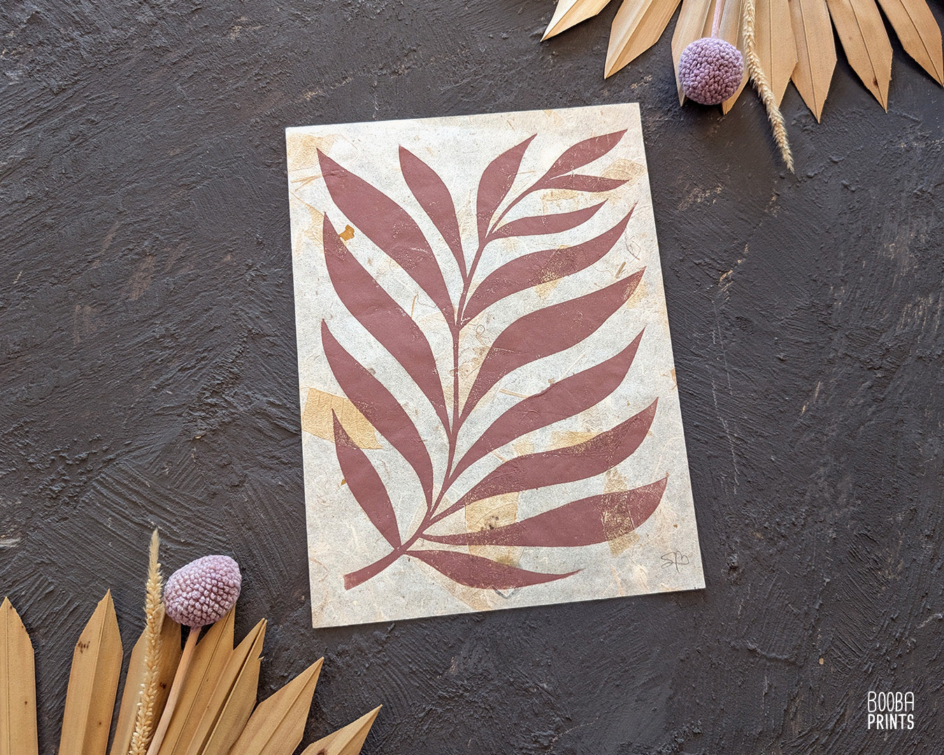 Minimalist Cozy Plant Linocut Print Dusty Pink ✷ 50% Off