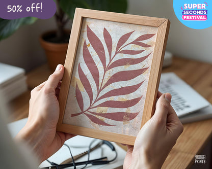 Minimalist Cozy Plant Linocut Print Dusty Pink ✷ 50% Off