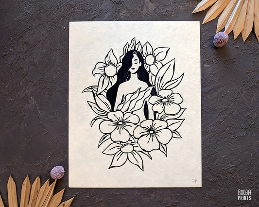 Flower Goddess Linocut Print ✷ 45% OFF
