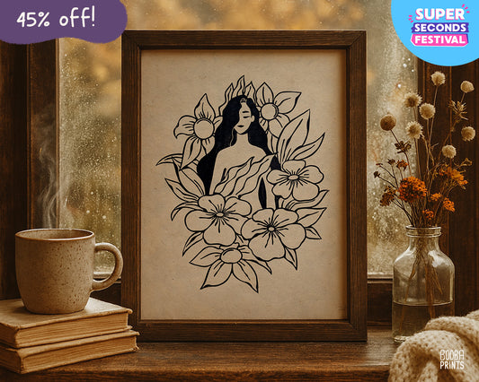Flower Goddess Linocut Print ✷ 45% OFF