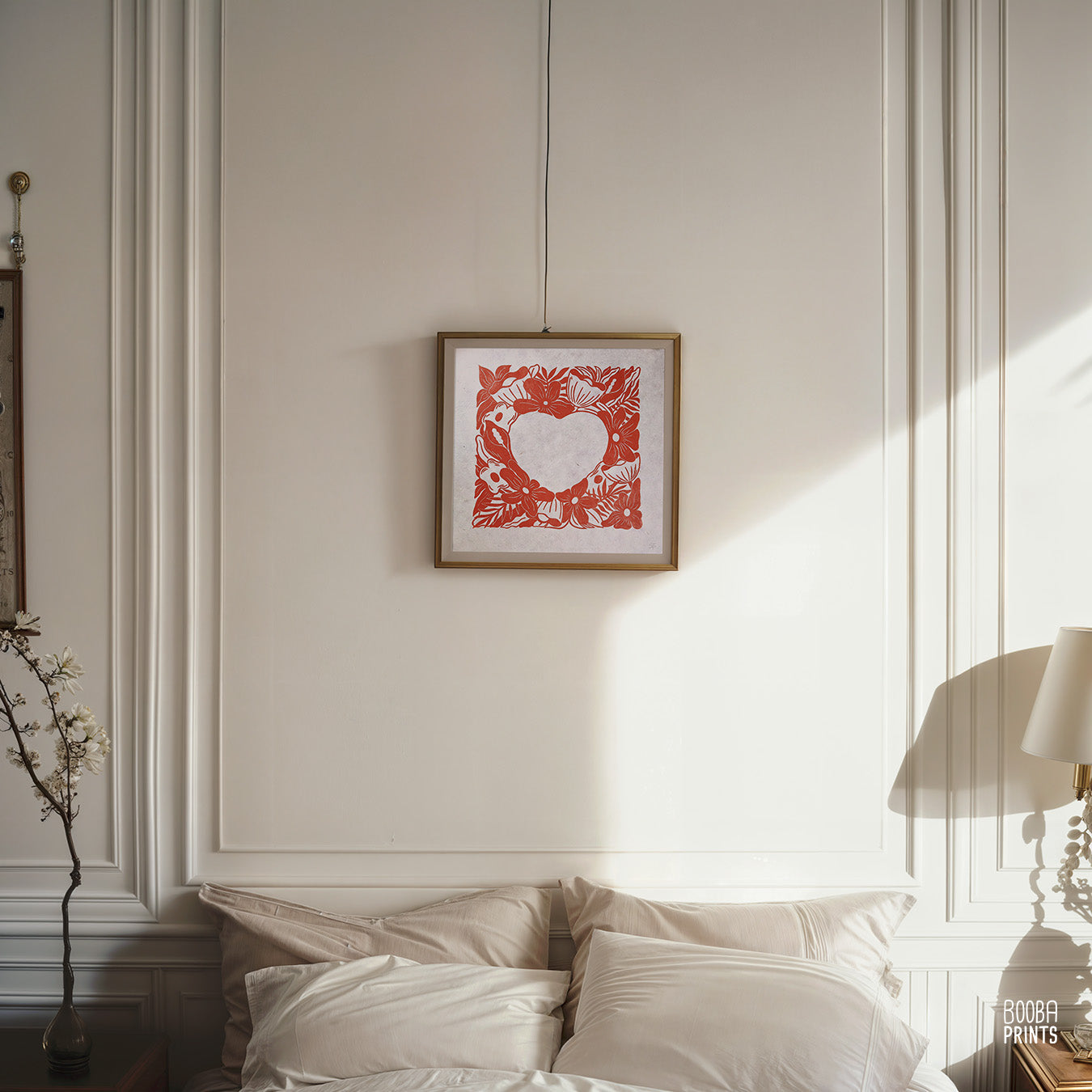 Red Flowers Heart Linocut Print ✷35%-45% Off!