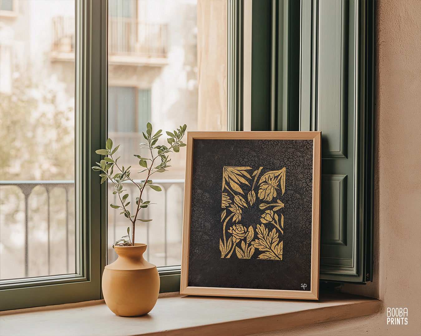 Gold Flowers On Black Paper Linocut Print ✷ 55% Off!
