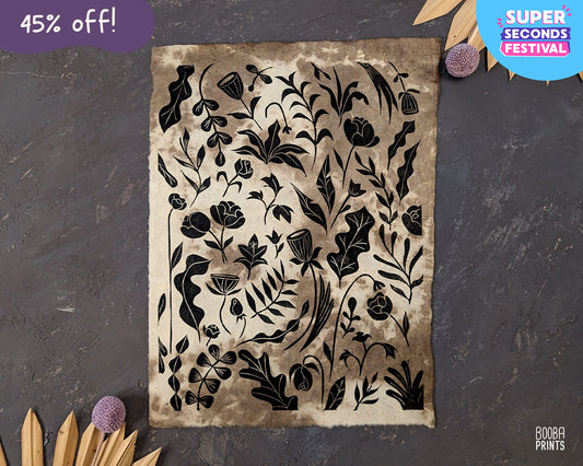 Floral Composition Original Linocut Print ✷ 45% Off!