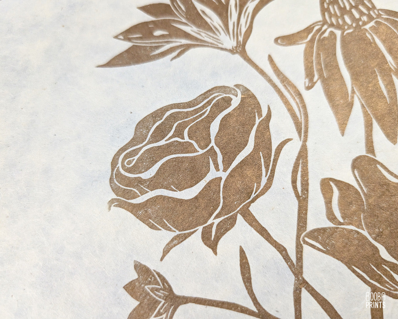 Gold Flowers On Black Paper "Flower Bouquet" Linocut Print ✷ 70% Off!