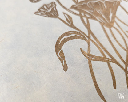 Gold Flowers On Black Paper "Flower Bouquet" Linocut Print ✷ 70% Off!