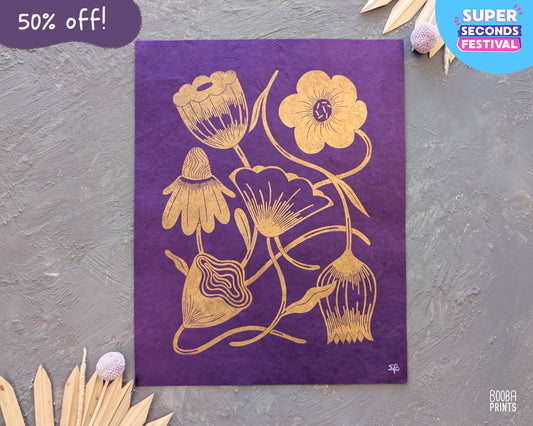 #6 Gold Flowers Linocut Print ✷ 50% Off!