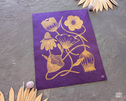 #6 Gold Flowers Linocut Print ✷ 50% Off!