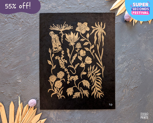 #2 Golden Flowers Linocut Print ✷ 55% Off!