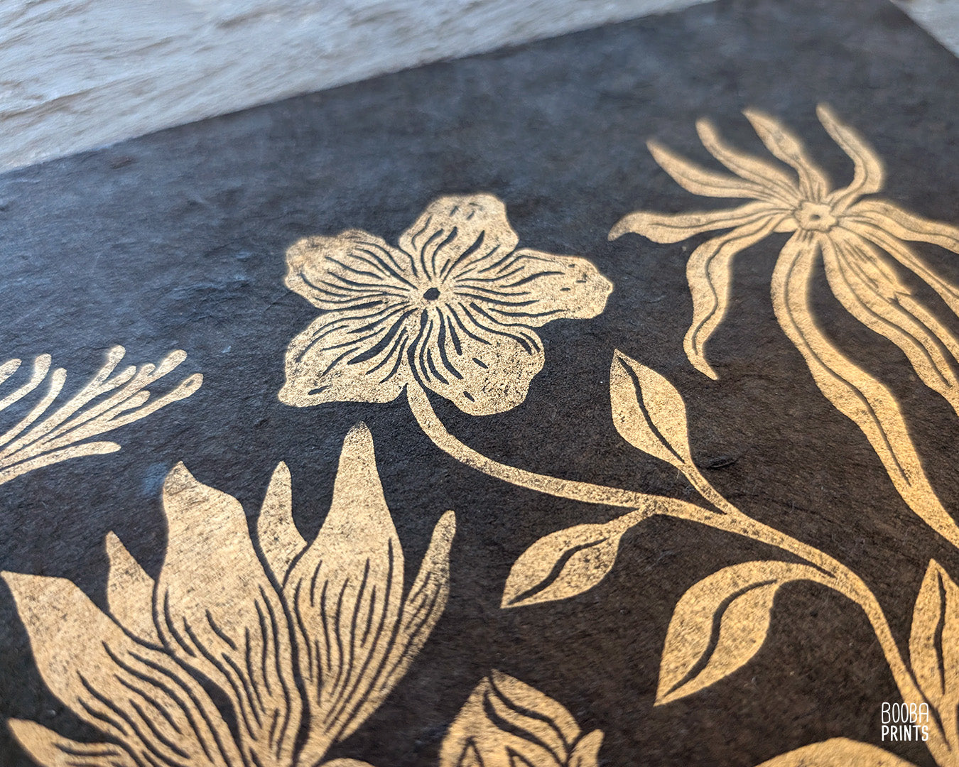 #2 Golden Flowers Linocut Print ✷ 55% Off!