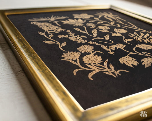 #2 Golden Flowers Linocut Print ✷ 55% Off!