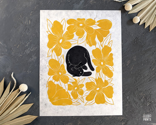 Lazy Black Cat & Yellow Flowers ✷ 20% Off!