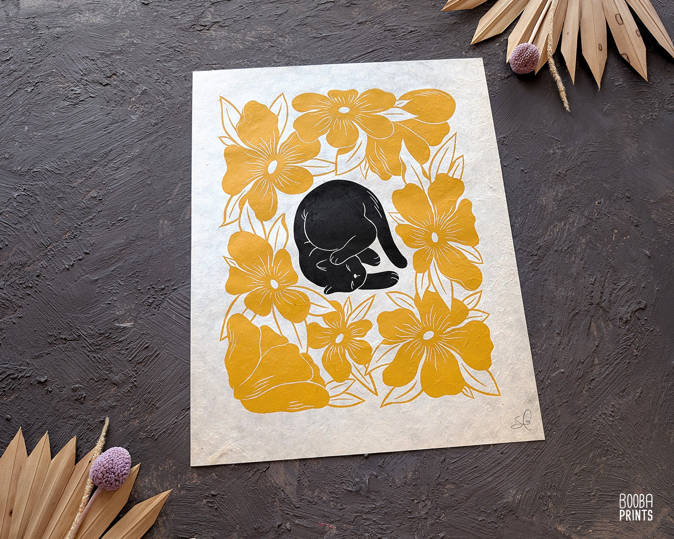 Lazy Black Cat & Yellow Flowers ✷ 20% Off!