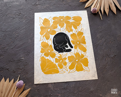 Lazy Black Cat & Yellow Flowers ✷ 20% Off!