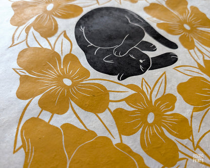 Lazy Black Cat & Yellow Flowers ✷ 20% Off!