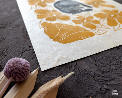 Lazy Black Cat & Yellow Flowers ✷ 20% Off!