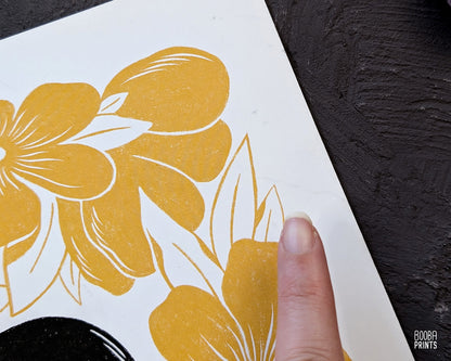 Lazy Black Cat & Yellow Flowers Art Print ✷ 40% Off!