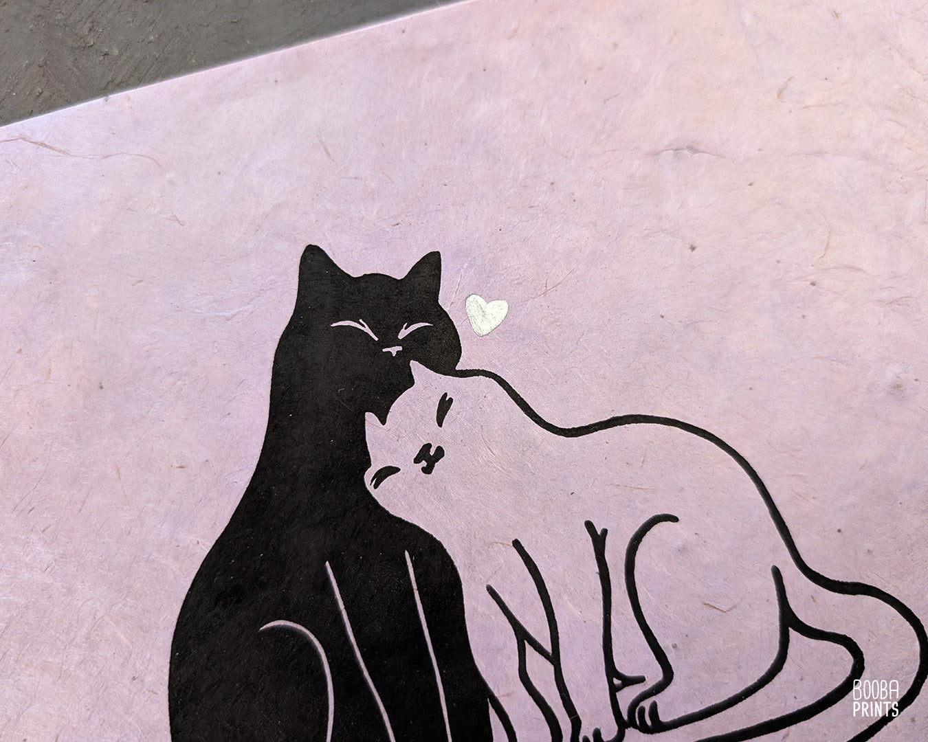 Snuggly Cats & Silver Heart Linocut Print ✷ 35% Off!