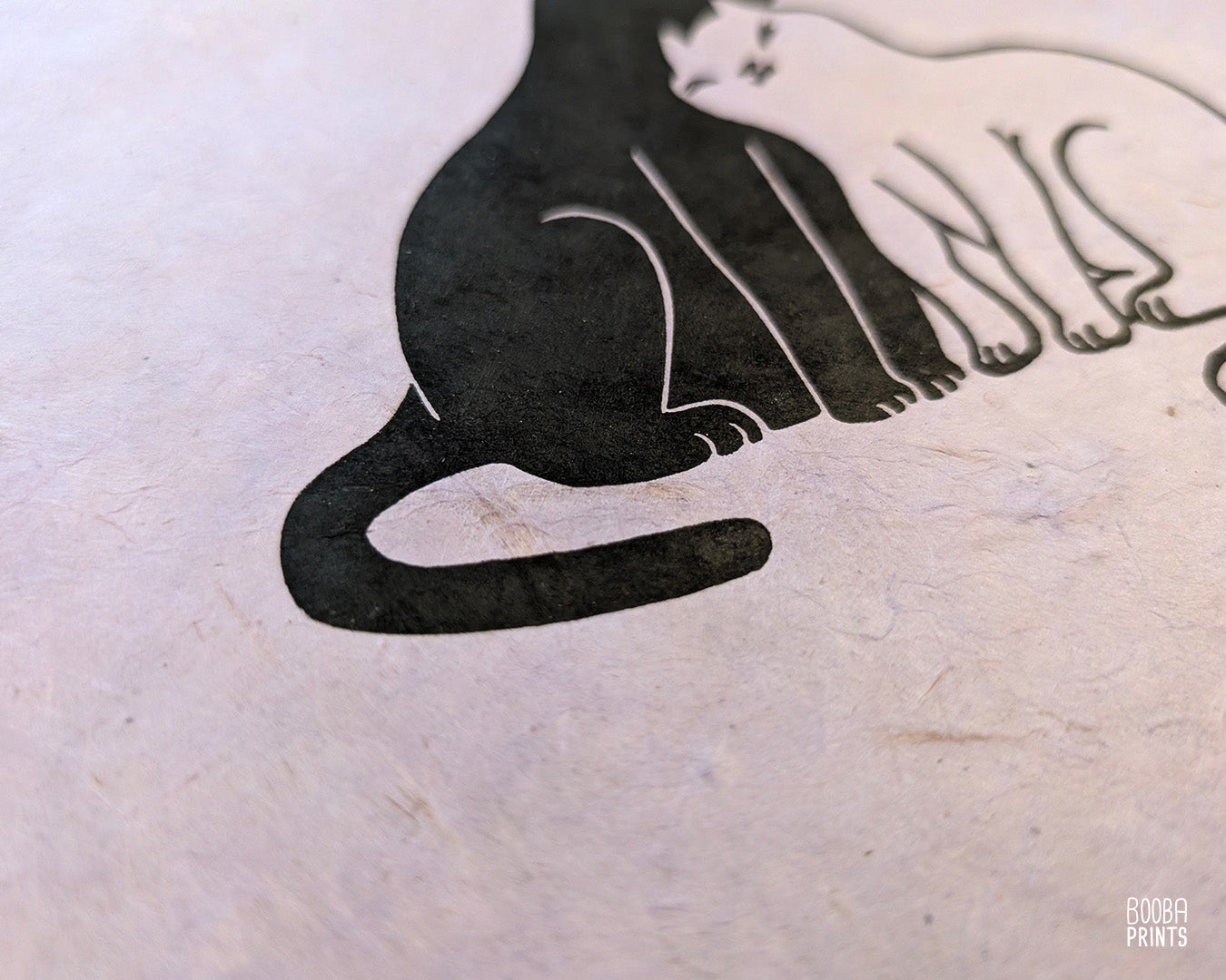 Snuggly Cats & Silver Heart Linocut Print ✷ 35% Off!