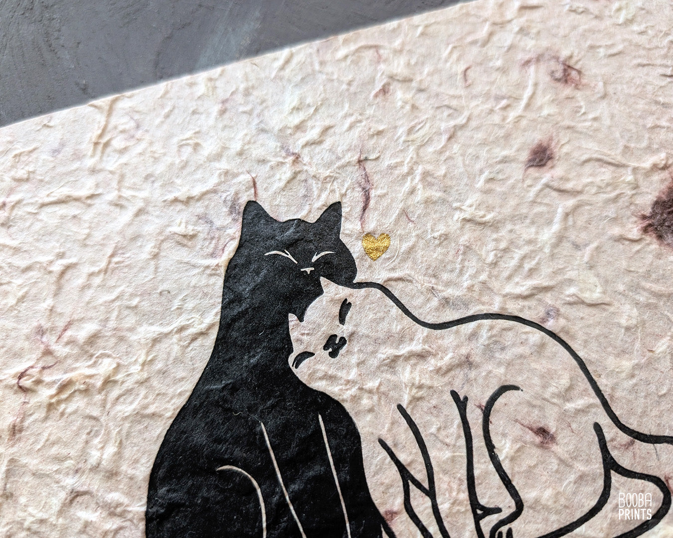 Snuggly Cats & Silver Heart Linocut Print ✷ 35% Off!