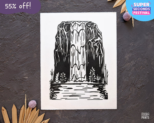 Waterfall Black & White Linocut Print ✷ 55% Off!