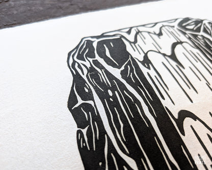 Waterfall Black & White Linocut Print ✷ 55% Off!