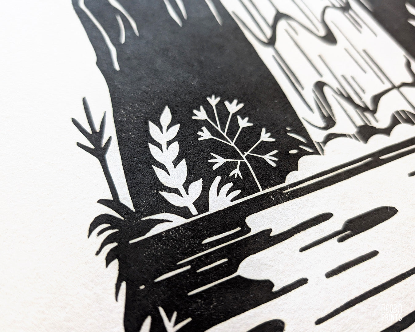 Waterfall Black & White Linocut Print ✷ 55% Off!