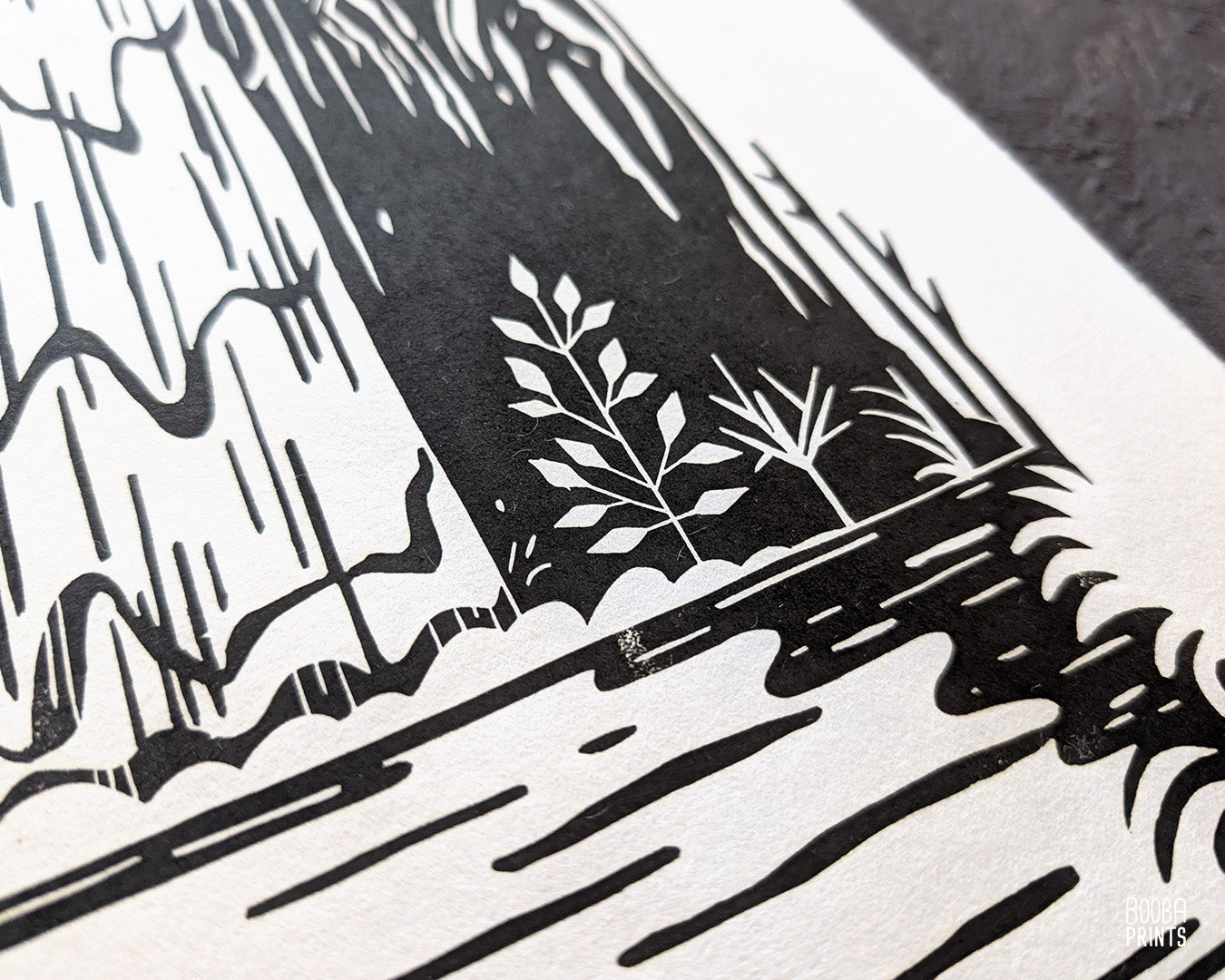 Waterfall Black & White Linocut Print ✷ 55% Off!