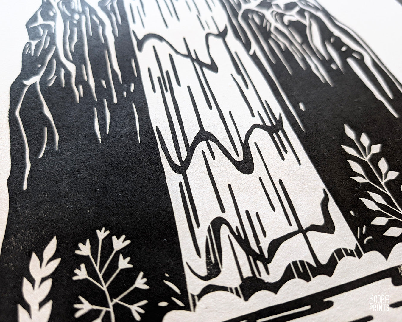 Waterfall Black & White Linocut Print ✷ 55% Off!