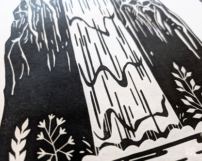 Waterfall Black & White Linocut Print ✷ 55% Off!
