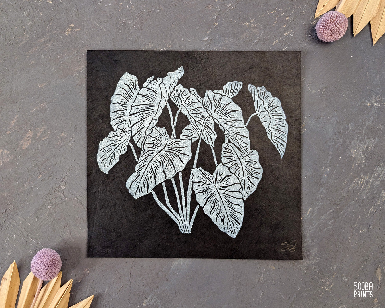 Ghost Plant White On Black Linocut Print ✷ 50% Off!