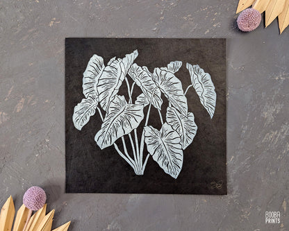 Ghost Plant White On Black Linocut Print ✷ 50% Off!
