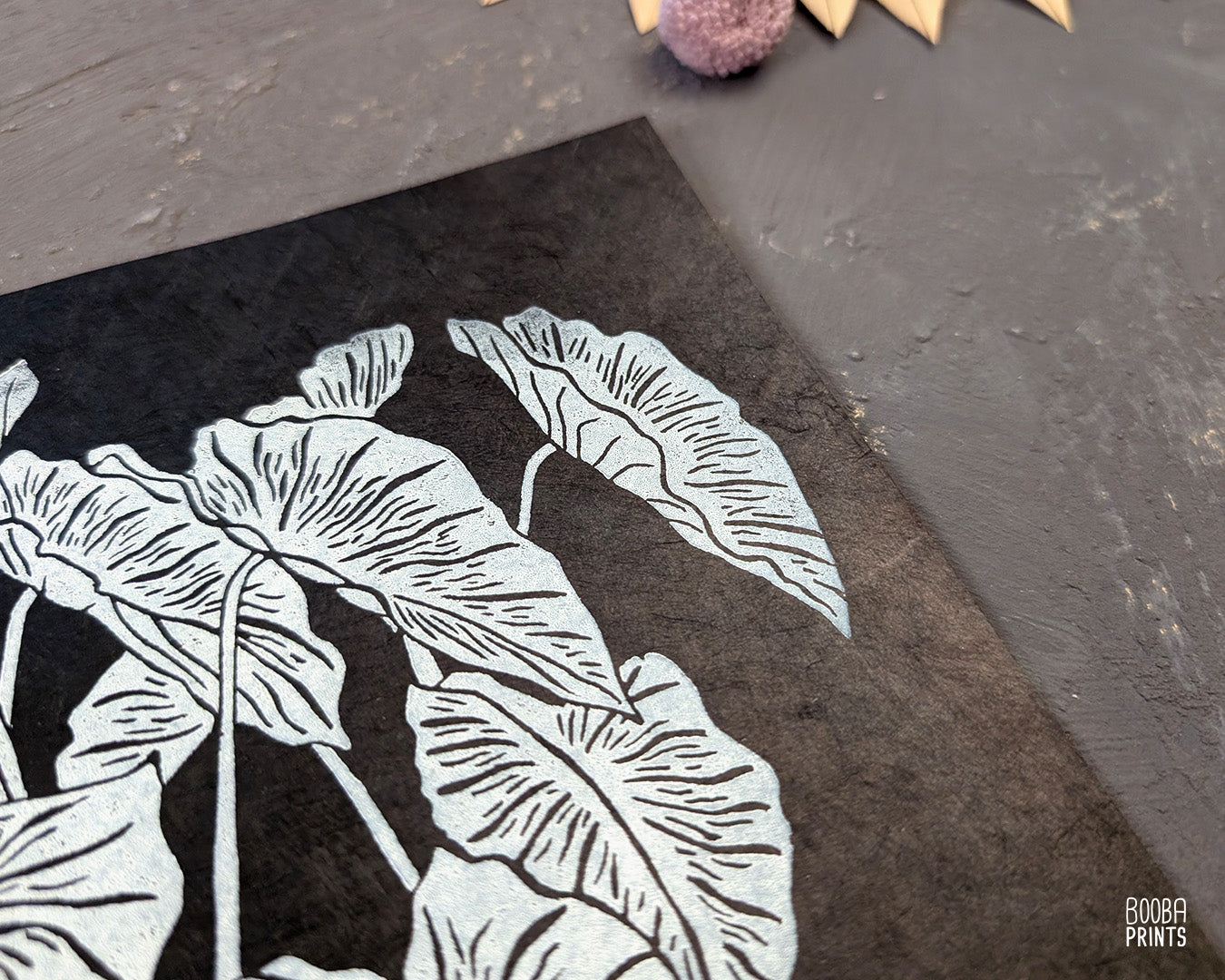 Ghost Plant White On Black Linocut Print ✷ 50% Off!