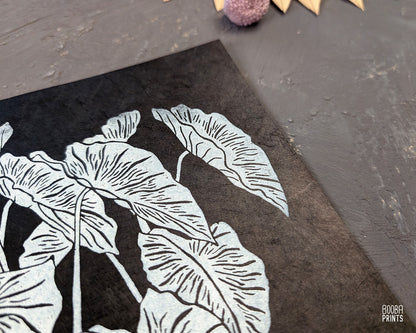 Ghost Plant White On Black Linocut Print ✷ 50% Off!