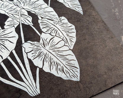 Ghost Plant White On Black Linocut Print ✷ 50% Off!