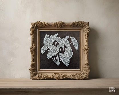Ghost Plant White On Black Linocut Print ✷ 50% Off!