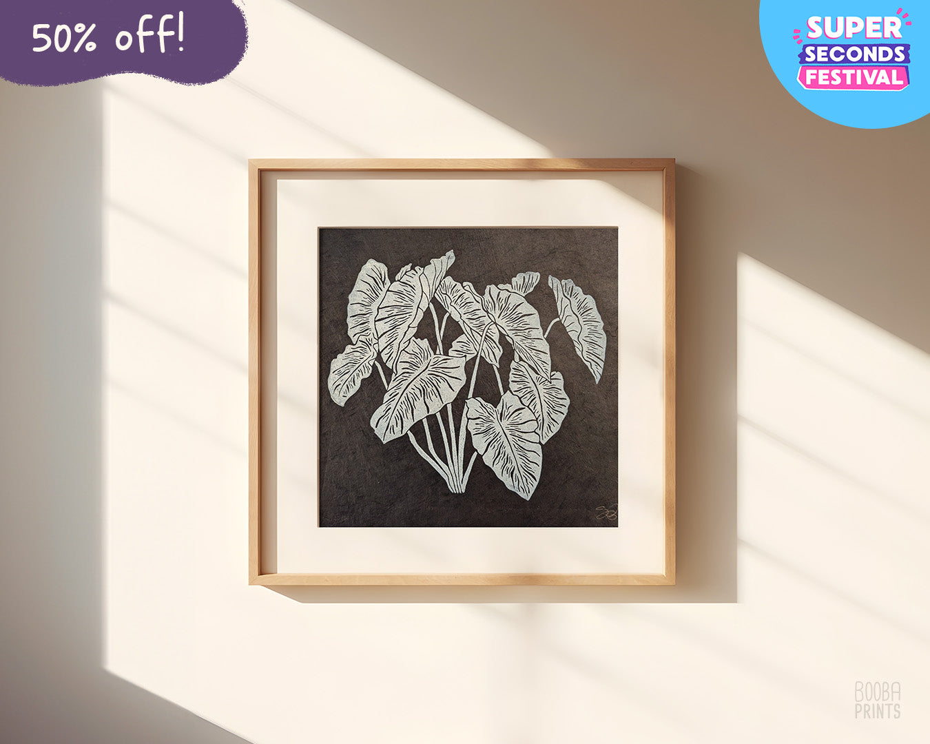 Ghost Plant White On Black Linocut Print ✷ 50% Off!
