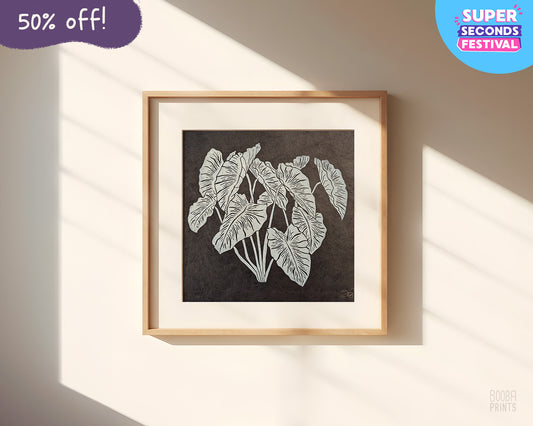 Ghost Plant White On Black Linocut Print ✷ 50% Off!