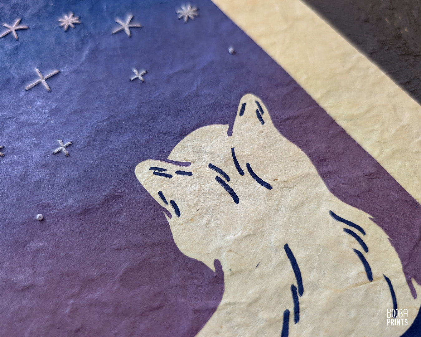 Starry Horizon Linocut Print with Embroidered Glow In The Dark Thread ✷ LIMITED EDITION of 5