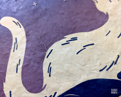 Starry Horizon Linocut Print with Embroidered Glow In The Dark Thread ✷ LIMITED EDITION of 5
