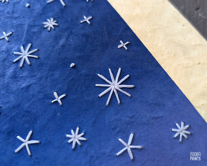 Starry Horizon Linocut Print with Embroidered Glow In The Dark Thread ✷ LIMITED EDITION of 5