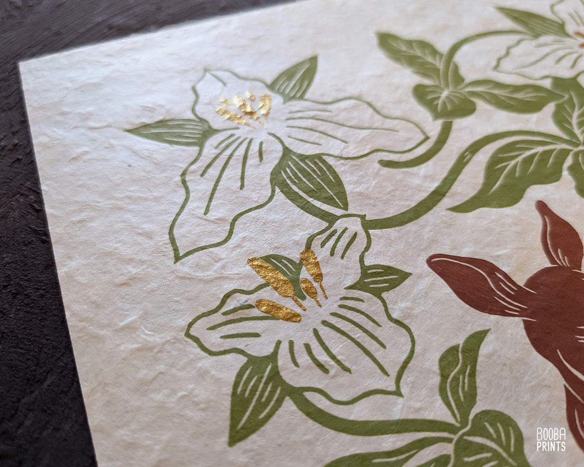 Deer and White Trillium flowers ✷ Fawn In The Garden Original Print