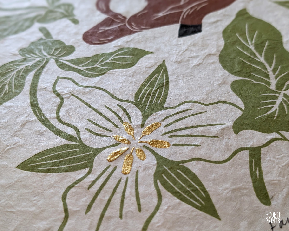 Deer and White Trillium flowers ✷ Fawn In The Garden Original Print