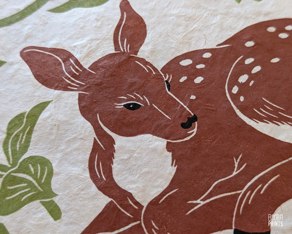 Deer and White Trillium flowers ✷ Fawn In The Garden Original Print