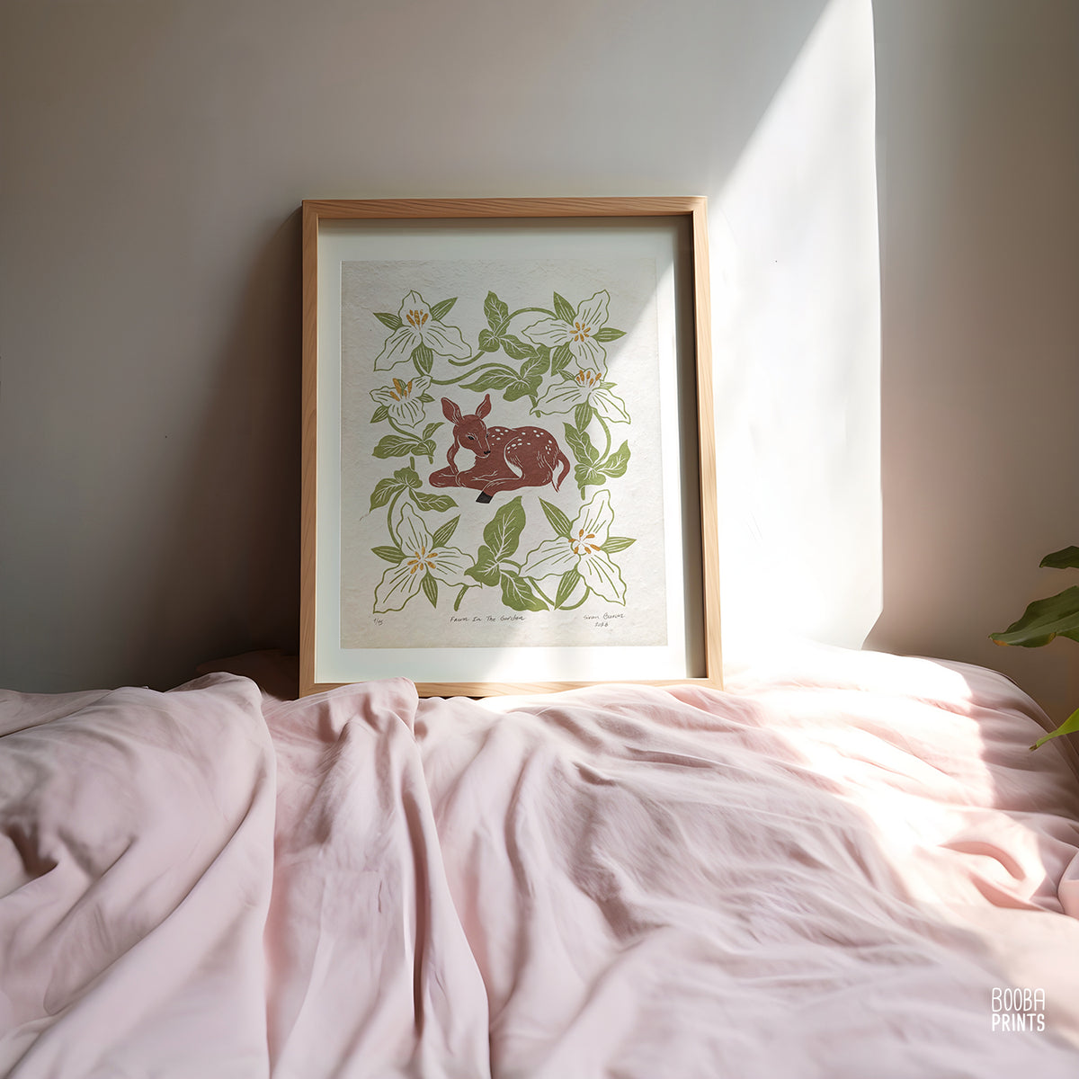 Deer and White Trillium flowers ✷ Fawn In The Garden Original Print