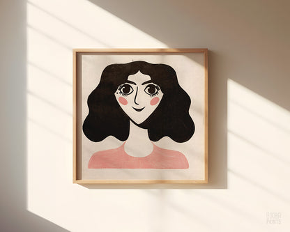 Whimsical Lady Portrait 2 Color Linocut Print ✷ 50%-65% Off
