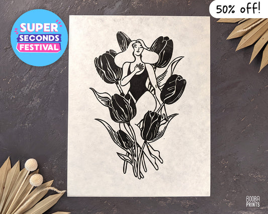 I Declare My Love For You Tulip Linocut Print 50% Off