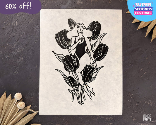 I Declare My Love For You Tulip Linocut Print ✷ 60% Off