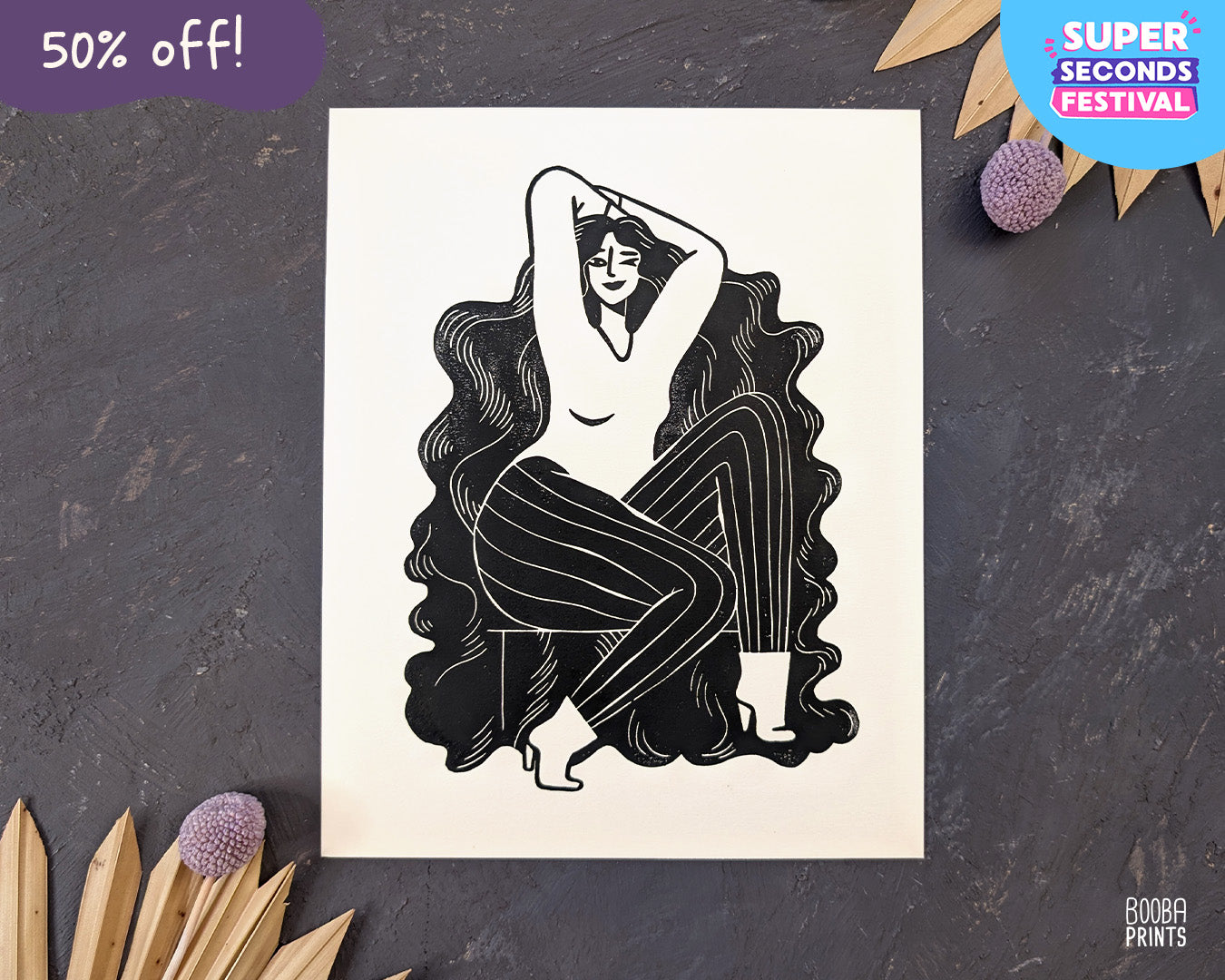 Cheeky Lady Linocut Print ✷ 50% Off!